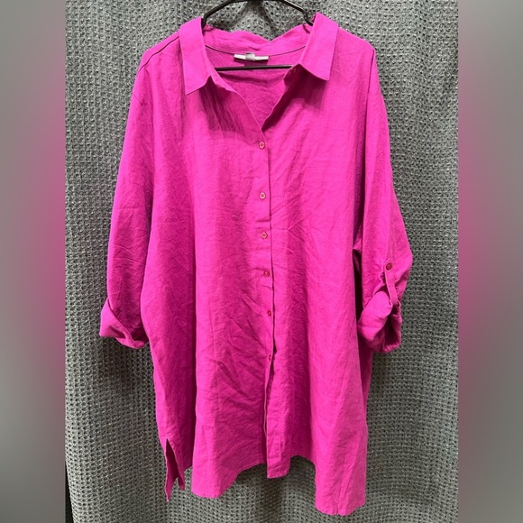Jessica London Linen Blend Button Down Tunic Top - Picture 1 of 6